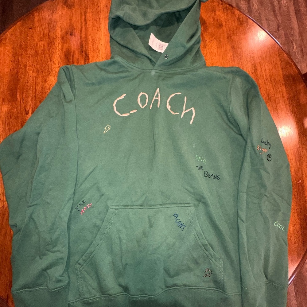NWT Coach Green Men's Hoodie with Embroidered Details